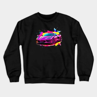 Pink C8 Corvette racecar Splatter Art Supercar Sports car Racing car Crewneck Sweatshirt